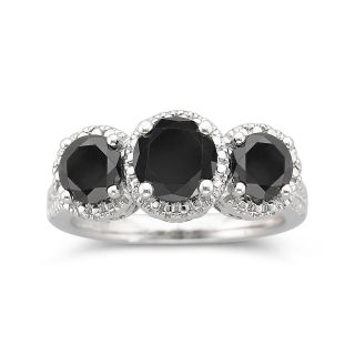 Love Lives Forever 2 CT. T.W. Black Diamond 3 Stone Ring Sterling Silver, White,