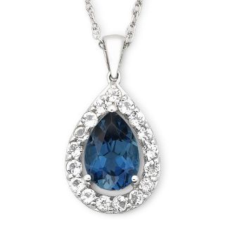 Pear Shaped London Blue Topaz & Lab Created Sapphire Pendant, Womens