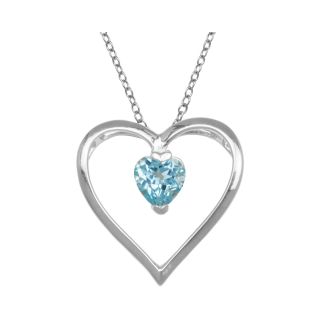 Rhodium Plated Sterling Silver Sky Blue Topaz Heart Pendant, White