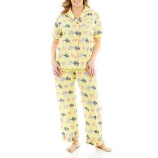 INSOMNIAX Short Sleeve and Pants Cotton Pajama Set, Yellow, Womens