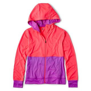 Xersion Colorblock Thumb Hole Hoodie   Girls 6 16 and Plus, Tropical Coral/pur,