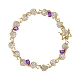 Bridge Jewelry 18K Gold Plated African Amethyst & Diamond Accent Heart Bracelet