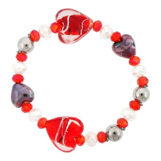 Bridge Jewelry Silver Plated Red Artisan Glass Heart Bead Bracelet