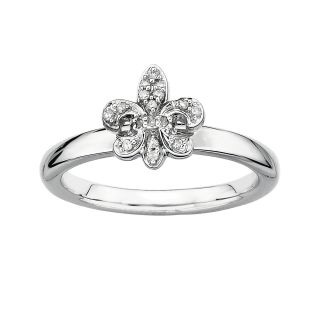 ONLINE ONLY   Diamond Accent Fleur De Lis Stackable Ring Silver, White, Womens