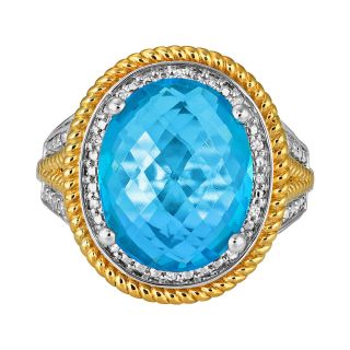 Closeout Lab Created Blue Topaz & Diamond Accent Ring, Two Tone, Womens