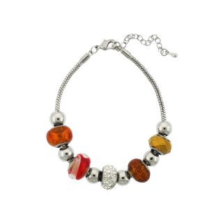 Bridge Jewelry Silver Plated Orange Artisan Glass Bead Bracelet