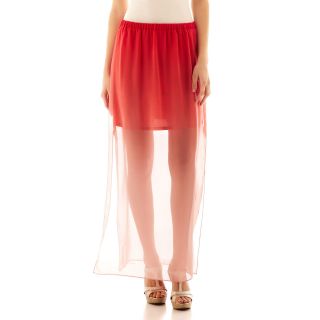 By & By Chiffon Side Slit Maxi Skirt, Coral, Womens