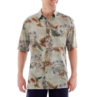 Island Shores Short Sleeve Button Front Shirt, Olive, Mens