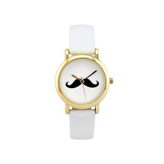 Womens Fancy Moustache Watch, White
