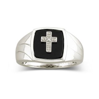 Mens Onyx Sterling Silver Ring, White