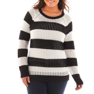 A.N.A Pointelle Sweater   Plus, Black/White, Womens