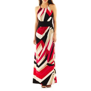 London Style Collection Print Halter Maxi Dress, Red