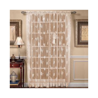 Butterfly Lace Rod Pocket Curtain Panel, Ivory