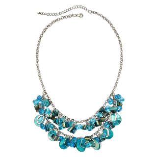 MIXIT Silver Tone Blue Rondelle and Shell Bib Necklace