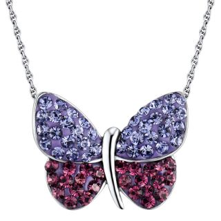Sterling Silver Purple Crystal Butterfly Pendant, Womens