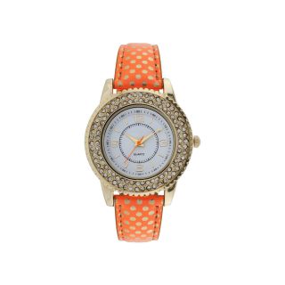 Womens Neon Dot Strap Stone Accent Watch, Orange