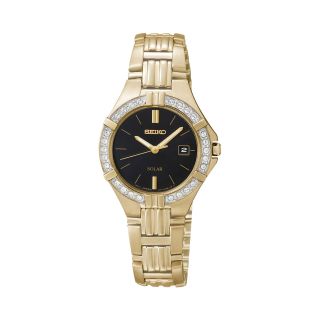Seiko Womens Crystal Accent Gold Tone Solar Watch
