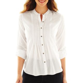 St. Johns Bay Pintucked Shirt   Petite, White