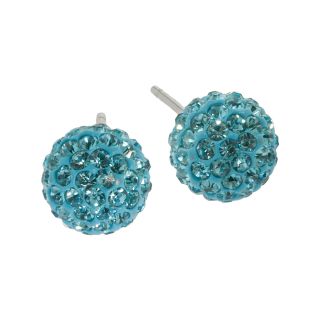 Bridge Jewelry Sterling Silver Aqua Crystal Ball Stud Earrings