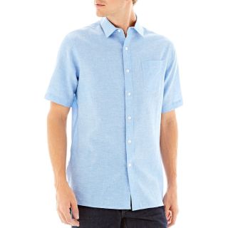 CLAIBORNE Short Sleeve Linen Cotton Shirt, Blue, Mens