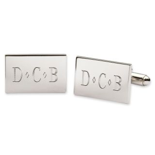 Personalized Mirror Finish Rectangle Cuff Links, Silver, Mens