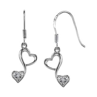 Love Grows Sterling Silver 1/10 CT. T.W. Diamond Double Heart Drop Earrings,