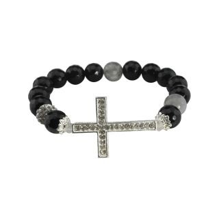 NATE & ETAN Black & White Gemstone Cross Stretch Bracelet, Womens