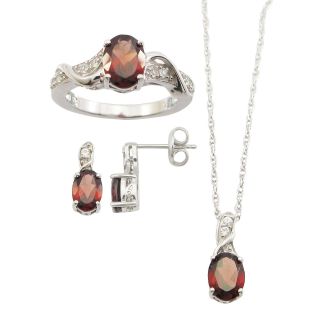 Genuine Garnet & White Sapphire 3 pc. Oval Jewelry Set, Womens