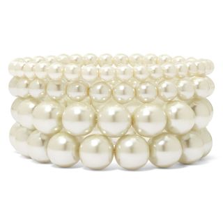 Vieste 4 pc. Pearlized Glass Bead Stretch Bracelet, White