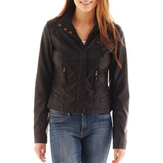 Faux Leather 5 Zip Jacket, Black, Womens