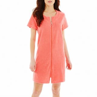 Adonna Short Sleeve Zip Front Robe, Sugar Coral, Womens