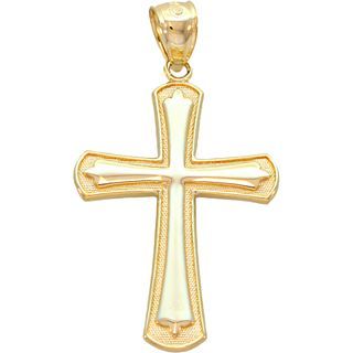 14K Yellow Gold High Polish Cross Charm, Womens