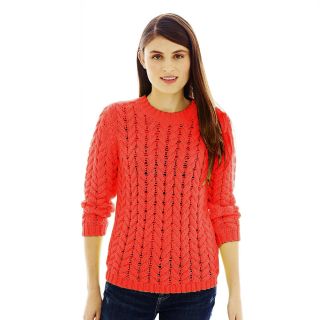 JOE FRESH Joe Fresh 3/4 Sleeve Cable Sweater, Red, Womens
