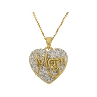 14K Gold Over Silver Mom Crystal Heart Pendant, Womens