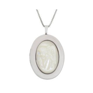 Sterling Silver Mother Of Pearl Oval Locket Pendant, Womens