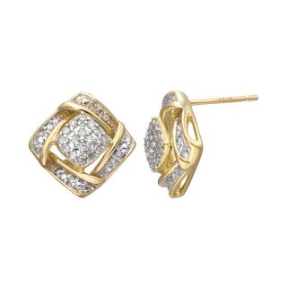 CT. T.W. Diamond 10K Yellow Gold Cluster Stud Earrings, Womens