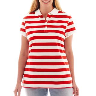 LIZ CLAIBORNE Short Sleeve Polo Shirt   Plus, Red