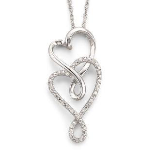 Infinite Promise 1/10 CT. T.W. Diamond Hearts Silver Pendant, White, Womens