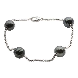 Black Tahitian Pearl & Sparkle Bead Station Bracelet, Womens