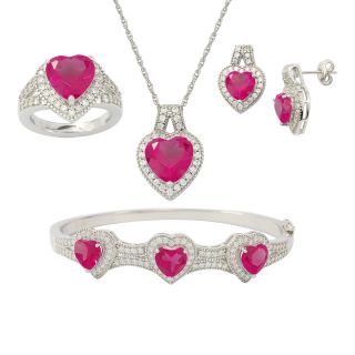 Pure Silver Plated Lab Created Ruby & Cubic Zirconia Boxed 4 pc. Jewelry Set,