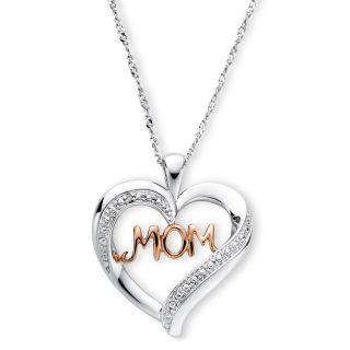 Diamond Accent Two Tone Sterling Silver Mom Heart Pendant, Womens