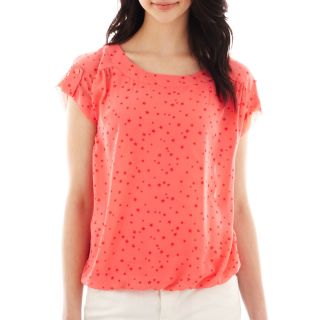 A.N.A Short Sleeve Banded Bottom Top, Coral Stars
