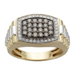 Mens 1 CT. T.W. White & Champagne Diamond Ring, Yg (Yellow Gold)