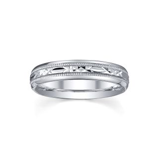 Womens 4mm Sterling Silver Wedding Band, White