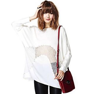 Womens O neck Solid Casual Style Long Sleeve Loose Lace Cut T shirts