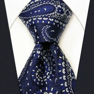 Mens Business Blue Floral Print Silk Necktie