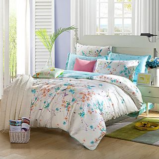 Duvet Cover Set,4 Piece Reactive Print Silky Country Botanical Floral Graceful Butterfly