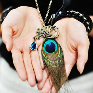 Womens Peacock Feather Diamond Vintage Necklace