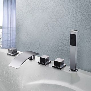 Contemporary Chrome Finish Widespread Waterfall Bathroom Tub Faucet