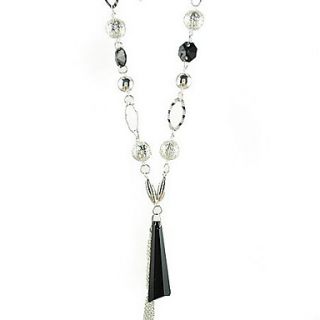 Black Gem With Silver Alloy Chain Necklace